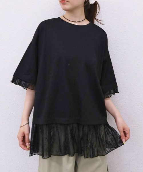 archives(アルシーヴ)の「【1枚でレイヤード風が完成するBIGT】フリルレースドッキングBIGTEE(Tシャツ/カットソー・レディース・ブラック/オフホワイト・MEDIUM)」の15枚目の写真