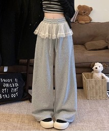 ウエストチュール付きスウェットワイドパンツ