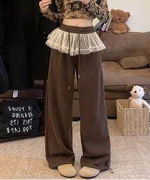 ウエストチュール付きスウェットワイドパンツ