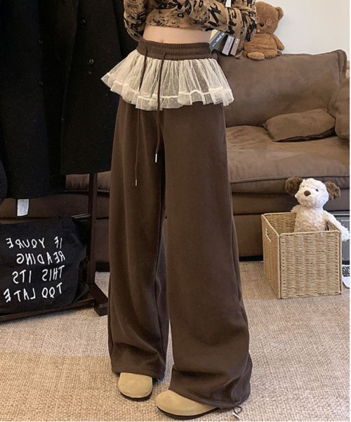 &soiree(アンドソワレ)の「ウエストチュール付きスウェットワイドパンツ(スウェットパンツ・レディース・ブラウン/杢グレー/ブラック・SMALL/MEDIUM/LARGE/X-LARGE)」の4枚目の写真