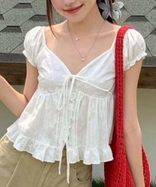 AMAJI(アマジ)の「レース 半袖ブラウス(シャツ/ブラウス・レディース・ホワイト・FREE)」の3枚目の写真