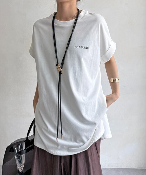 DouDou(ドゥドゥ)の「バックロゴチュニックTEE(Tシャツ/カットソー・レディース・チャコールグレー/オフホワイト/カーキ・FREE)」の2枚目の写真