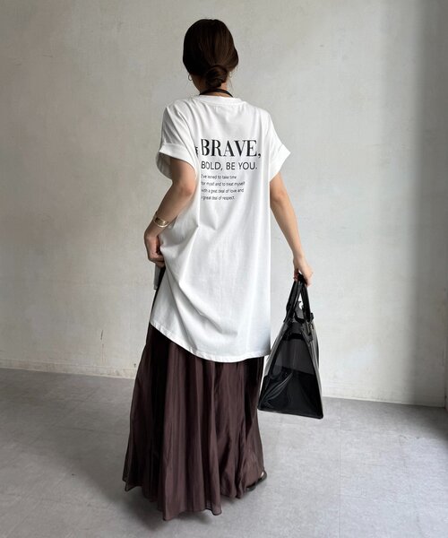 DouDou(ドゥドゥ)の「バックロゴチュニックTEE(Tシャツ/カットソー・レディース・チャコールグレー/オフホワイト/カーキ・FREE)」の8枚目の写真