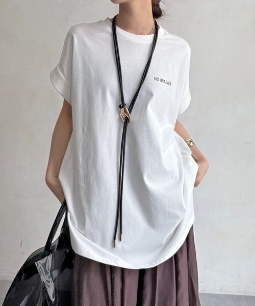 DouDou(ドゥドゥ)の「バックロゴチュニックTEE(Tシャツ/カットソー・レディース・チャコールグレー/オフホワイト/カーキ・FREE)」の9枚目の写真
