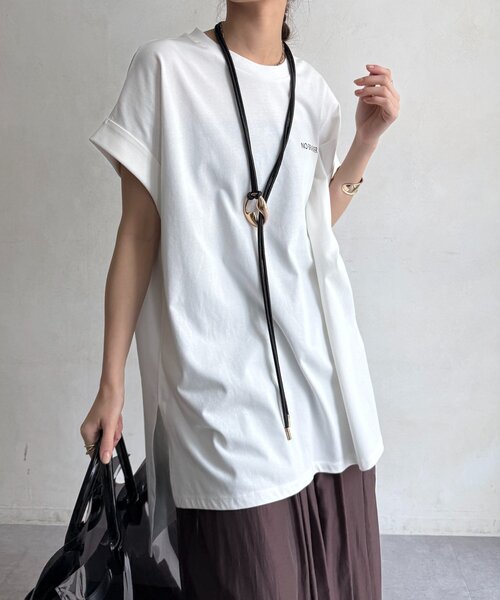 DouDou(ドゥドゥ)の「バックロゴチュニックTEE(Tシャツ/カットソー・レディース・チャコールグレー/オフホワイト/カーキ・FREE)」の10枚目の写真