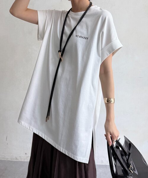 DouDou(ドゥドゥ)の「バックロゴチュニックTEE(Tシャツ/カットソー・レディース・チャコールグレー/オフホワイト/カーキ・FREE)」の11枚目の写真