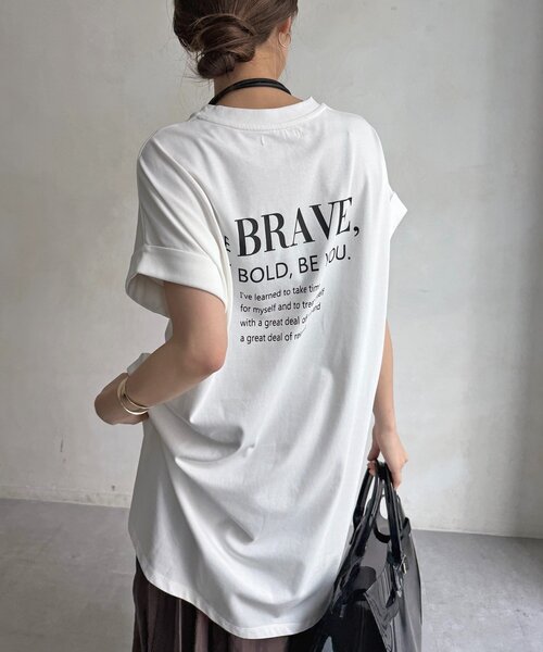 DouDou(ドゥドゥ)の「バックロゴチュニックTEE(Tシャツ/カットソー・レディース・チャコールグレー/オフホワイト/カーキ・FREE)」の13枚目の写真