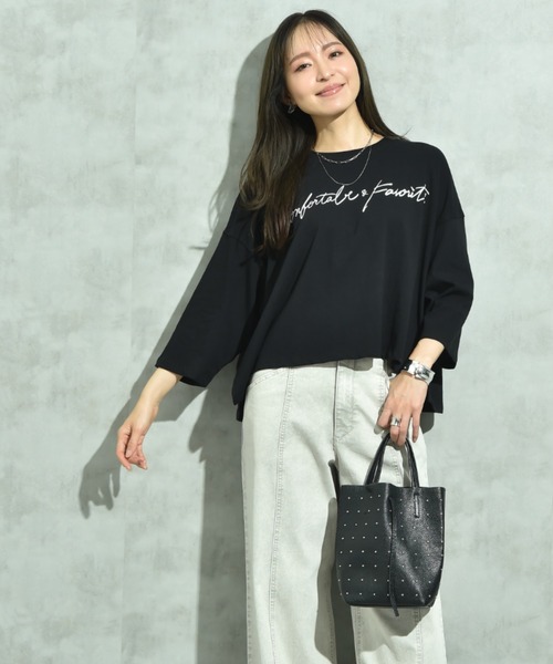 INTERPLANET（インタープラネット）の「７分袖クルーロゴワイドＴ（Tシャツ/カットソー・レディース・ブラウン/ブラック/オフホワイト・FREE）」の5枚目の写真