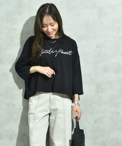INTERPLANET（インタープラネット）の「７分袖クルーロゴワイドＴ（Tシャツ/カットソー・レディース・ブラウン/ブラック/オフホワイト・FREE）」の6枚目の写真