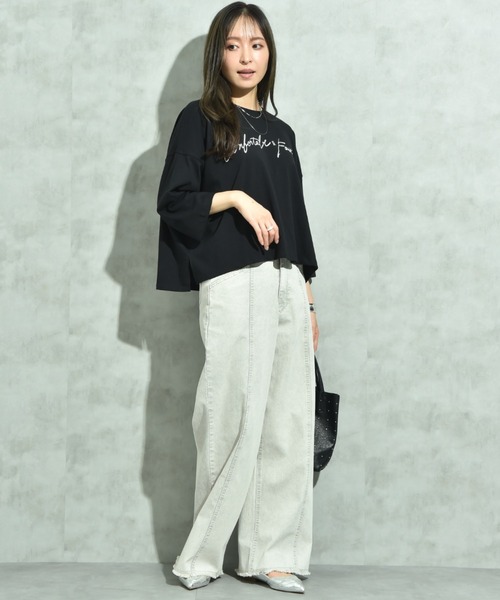INTERPLANET（インタープラネット）の「７分袖クルーロゴワイドＴ（Tシャツ/カットソー・レディース・ブラウン/ブラック/オフホワイト・FREE）」の7枚目の写真
