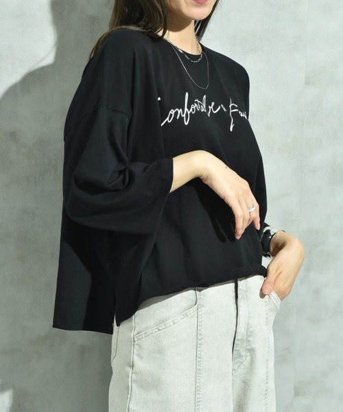 INTERPLANET（インタープラネット）の「７分袖クルーロゴワイドＴ（Tシャツ/カットソー・レディース・ブラウン/ブラック/オフホワイト・FREE）」の10枚目の写真