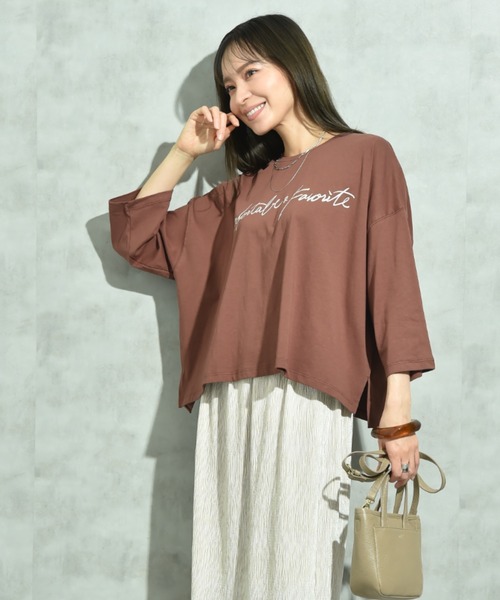 INTERPLANET（インタープラネット）の「７分袖クルーロゴワイドＴ（Tシャツ/カットソー・レディース・ブラウン/ブラック/オフホワイト・FREE）」の16枚目の写真