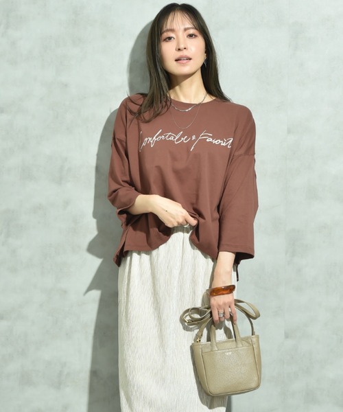 INTERPLANET（インタープラネット）の「７分袖クルーロゴワイドＴ（Tシャツ/カットソー・レディース・ブラウン/ブラック/オフホワイト・FREE）」の15枚目の写真