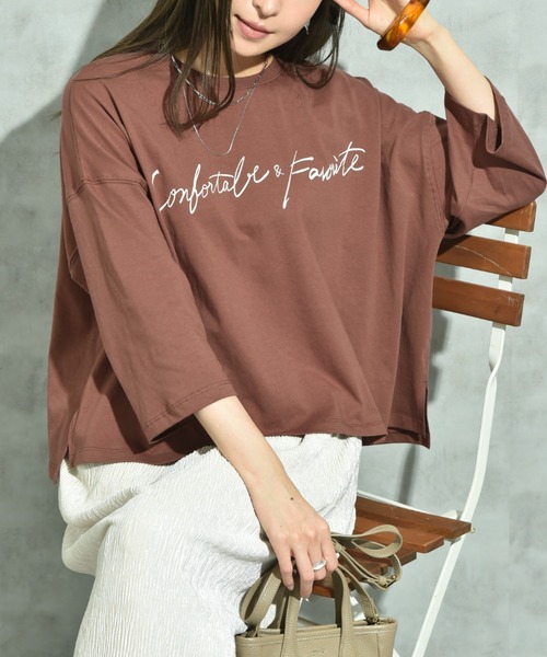 INTERPLANET（インタープラネット）の「７分袖クルーロゴワイドＴ（Tシャツ/カットソー・レディース・ブラウン/ブラック/オフホワイト・FREE）」の18枚目の写真