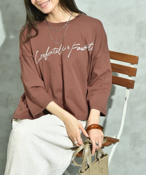 INTERPLANET（インタープラネット）の「７分袖クルーロゴワイドＴ（Tシャツ/カットソー・レディース・ブラウン/ブラック/オフホワイト・FREE）」の19枚目の写真