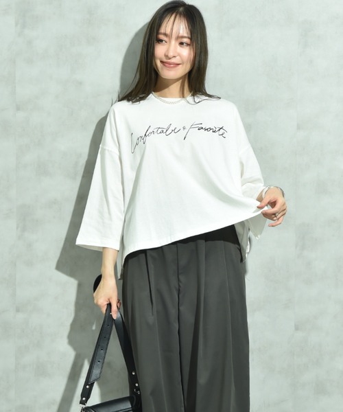 INTERPLANET（インタープラネット）の「７分袖クルーロゴワイドＴ（Tシャツ/カットソー・レディース・ブラウン/ブラック/オフホワイト・FREE）」の21枚目の写真