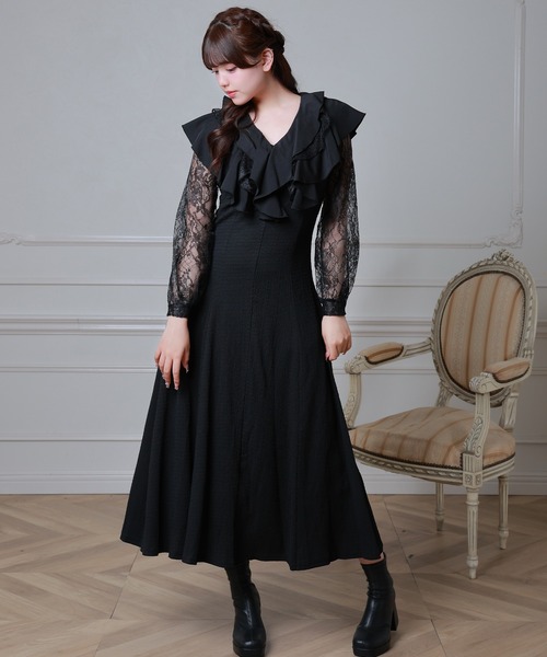 Anely(アネリー)の「ラッフル フリル レース レイヤード ロング ワンピース(ワンピース・レディース・ミント/グレイッシュベージュ/ブラック・FREE)」の9枚目の写真