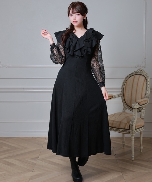 Anely(アネリー)の「ラッフル フリル レース レイヤード ロング ワンピース(ワンピース・レディース・ミント/グレイッシュベージュ/ブラック・FREE)」の11枚目の写真