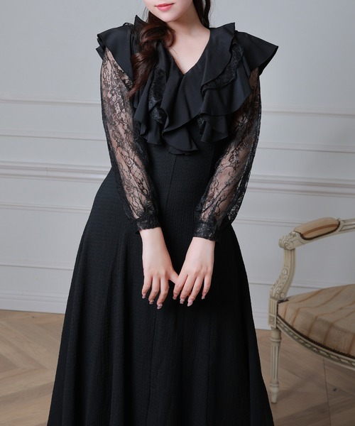 Anely(アネリー)の「ラッフル フリル レース レイヤード ロング ワンピース(ワンピース・レディース・ミント/グレイッシュベージュ/ブラック・FREE)」の12枚目の写真