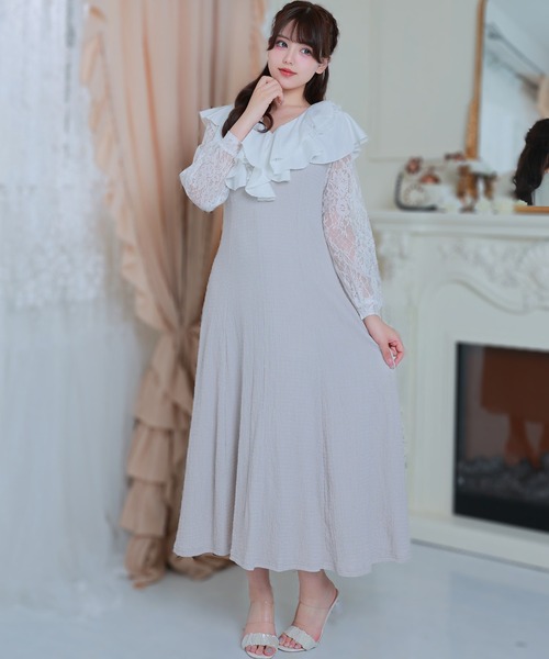 Anely(アネリー)の「ラッフル フリル レース レイヤード ロング ワンピース(ワンピース・レディース・ミント/グレイッシュベージュ/ブラック・FREE)」の14枚目の写真