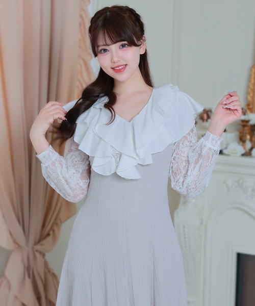 Anely(アネリー)の「ラッフル フリル レース レイヤード ロング ワンピース(ワンピース・レディース・ミント/グレイッシュベージュ/ブラック・FREE)」の15枚目の写真