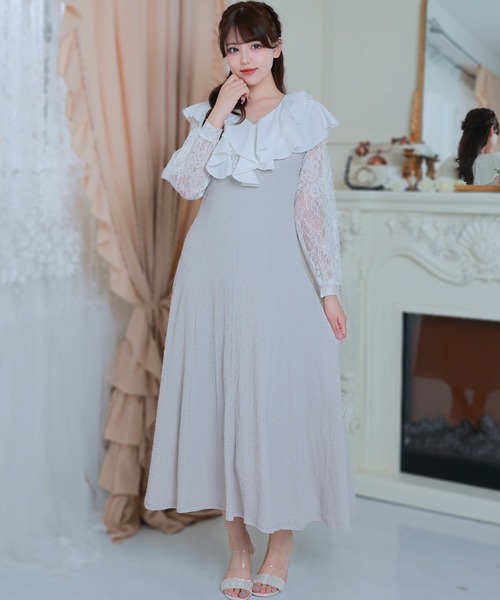 Anely(アネリー)の「ラッフル フリル レース レイヤード ロング ワンピース(ワンピース・レディース・ミント/グレイッシュベージュ/ブラック・FREE)」の16枚目の写真