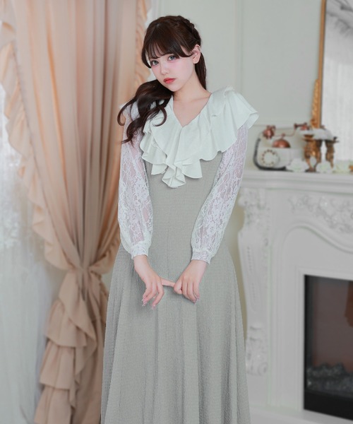 Anely(アネリー)の「ラッフル フリル レース レイヤード ロング ワンピース(ワンピース・レディース・ミント/グレイッシュベージュ/ブラック・FREE)」の4枚目の写真