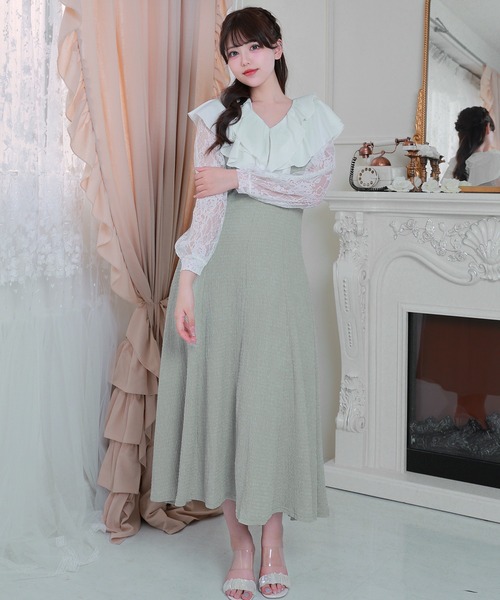 Anely(アネリー)の「ラッフル フリル レース レイヤード ロング ワンピース(ワンピース・レディース・ミント/グレイッシュベージュ/ブラック・FREE)」の7枚目の写真