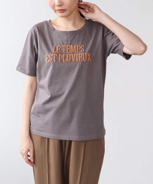 Three Four Time(スリーフォータイム)の「ビーズロゴ刺繍プルオーバー(Tシャツ/カットソー・レディース・チャコールグレー/ブラック/オフホワイト・FREE)」の3枚目の写真