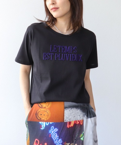 Three Four Time(スリーフォータイム)の「ビーズロゴ刺繍プルオーバー(Tシャツ/カットソー・レディース・チャコールグレー/ブラック/オフホワイト・FREE)」の2枚目の写真