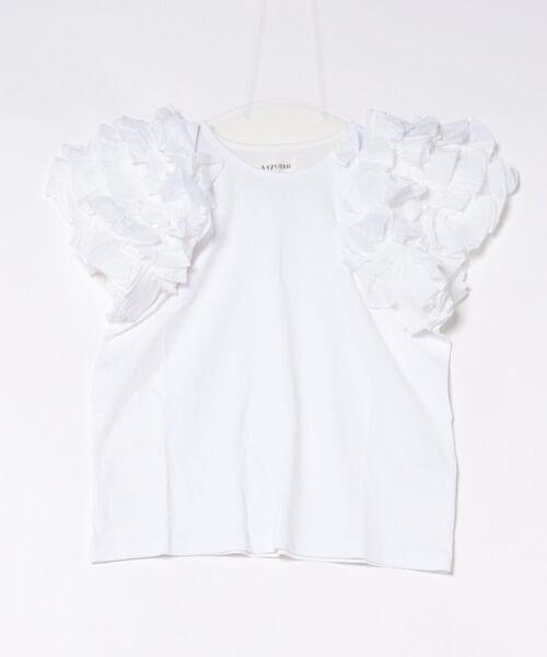 SALON adam et rope'(サロン アダム エ ロペ)の「【AAYUSHI(アユーシ)】フリルスリーブカットソー(Tシャツ/カットソー・レディース・ホワイト/ブラック・FREE)」の4枚目の写真