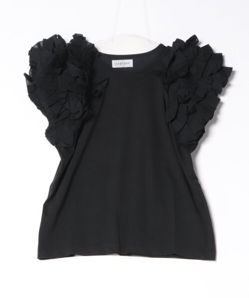 SALON adam et rope'(サロン アダム エ ロペ)の「【AAYUSHI(アユーシ)】フリルスリーブカットソー(Tシャツ/カットソー・レディース・ホワイト/ブラック・FREE)」の5枚目の写真