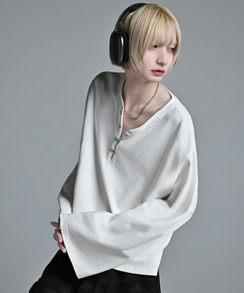 中古DIET BUTCHER極細変形レイヤードスカーフネックドレスシャツ１ Short Length Hook long-T / ショートレングス フック ロングT（T