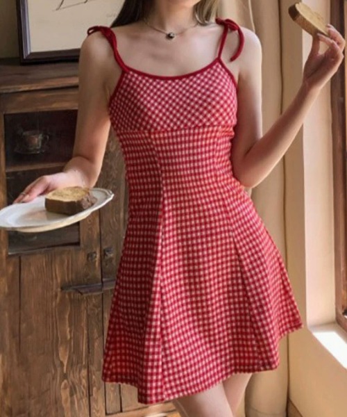 MAISON DE THERESE(メゾン ド テレーズ)の「レッドチェック キャミドレス A ライン(ドレス・レディース・Red・M)」の1枚目の写真