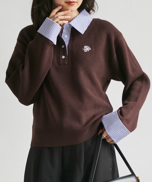 RANAN(ラナン)の「シャツカラードッキングニット(ニット/セーター・レディース・ボルドー/杢グレー/ネイビー/ブラウン・LL/L/M)」の21枚目の写真