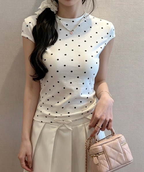 Miniministore(ミニミニストア)の「ドット柄tシャツレディース 半袖トップス(Tシャツ/カットソー・レディース・ホワイト/ブラック/ダークグレー・M/L)」の2枚目の写真