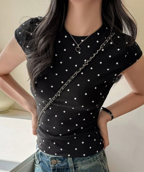 Miniministore(ミニミニストア)の「ドット柄tシャツレディース 半袖トップス(Tシャツ/カットソー・レディース・ホワイト/ブラック/ダークグレー・M/L)」の21枚目の写真