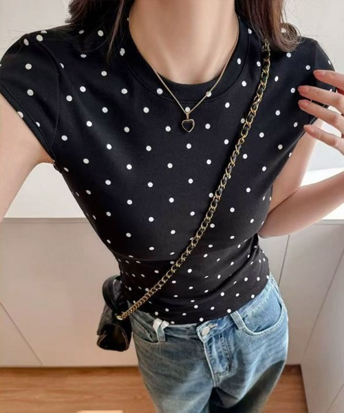 Miniministore(ミニミニストア)の「ドット柄tシャツレディース 半袖トップス(Tシャツ/カットソー・レディース・ホワイト/ブラック/ダークグレー・M/L)」の20枚目の写真