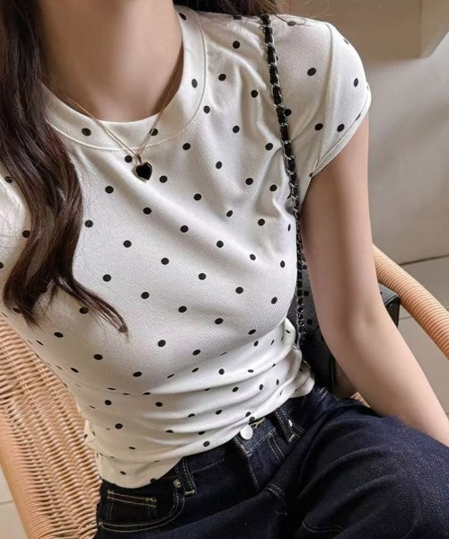 Miniministore(ミニミニストア)の「ドット柄tシャツレディース 半袖トップス(Tシャツ/カットソー・レディース・ホワイト/ブラック/ダークグレー・M/L)」の19枚目の写真