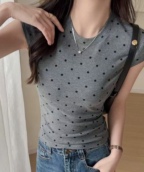 Miniministore(ミニミニストア)の「ドット柄tシャツレディース 半袖トップス(Tシャツ/カットソー・レディース・ホワイト/ブラック/ダークグレー・M/L)」の16枚目の写真