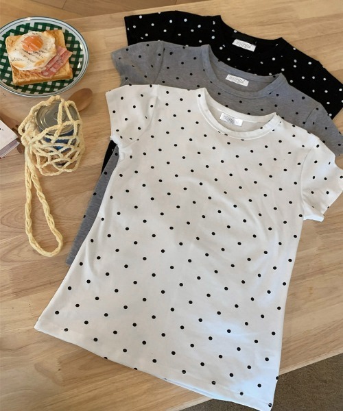 Miniministore(ミニミニストア)の「ドット柄tシャツレディース 半袖トップス(Tシャツ/カットソー・レディース・ホワイト/ブラック/ダークグレー・M/L)」の14枚目の写真