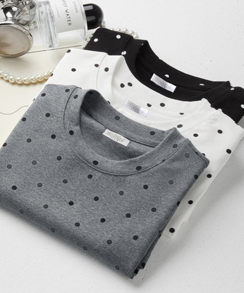 Miniministore(ミニミニストア)の「ドット柄tシャツレディース 半袖トップス(Tシャツ/カットソー・レディース・ホワイト/ブラック/ダークグレー・M/L)」の12枚目の写真