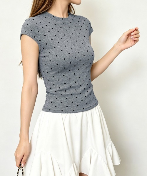Miniministore(ミニミニストア)の「ドット柄tシャツレディース 半袖トップス(Tシャツ/カットソー・レディース・ホワイト/ブラック/ダークグレー・M/L)」の11枚目の写真