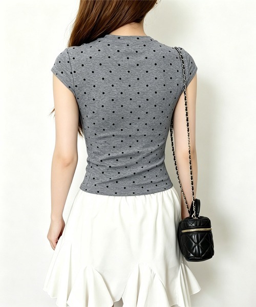 Miniministore(ミニミニストア)の「ドット柄tシャツレディース 半袖トップス(Tシャツ/カットソー・レディース・ホワイト/ブラック/ダークグレー・M/L)」の9枚目の写真
