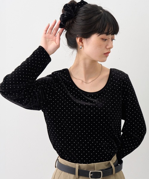 NOGLE(ノグル)の「【NOGLE/ノグル】スパンコールドットベロアトップス×シュシュSET(Tシャツ/カットソー・レディース・ブラック/ネイビー/ブラウン・FREE)」の10枚目の写真