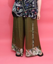 iS ScoLar | 562253:無地×お花図鑑柄 スリット入りワイドパンツ(その他パンツ)