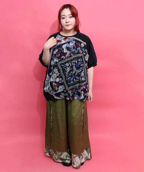 iS ScoLar(イズスカラー)の「562253:無地×お花図鑑柄 スリット入りワイドパンツ(その他パンツ・レディース・ブラック/グレー/カーキ・M)」の12枚目の写真