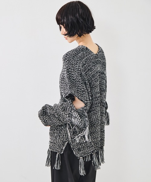 sulvam(サルバム)の「【sulvam/サルバム】Fringe knit/フリンジニット(ニット/セーター・レディース・ベージュ/ブラック・S)」の3枚目の写真