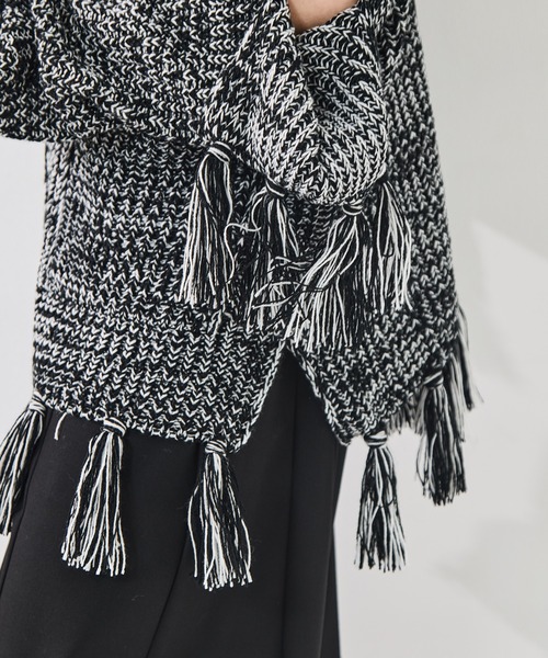sulvam(サルバム)の「【sulvam/サルバム】Fringe knit/フリンジニット(ニット/セーター・レディース・ベージュ/ブラック・S)」の9枚目の写真
