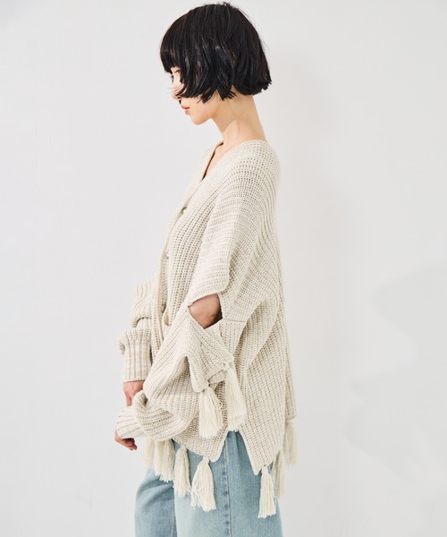 sulvam(サルバム)の「【sulvam/サルバム】Fringe knit/フリンジニット(ニット/セーター・レディース・ベージュ/ブラック・S)」の14枚目の写真